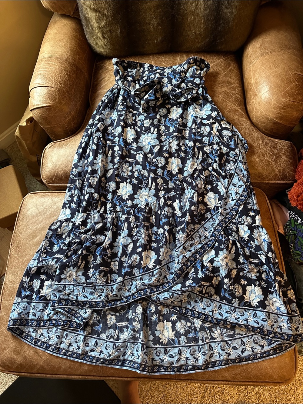 Vineyard Vines Navy and Light Blue Floral Tiered Maxi Skirt
